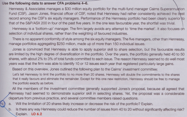  Use the following data to answer CFA problems 4-6 Hennessy &