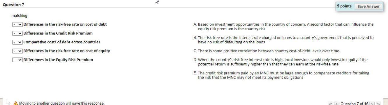  us Question 7 5 points Save Answer matching - Differences in