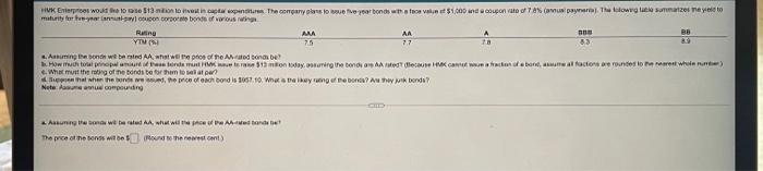 please answer a, b, c, d HMK Enterprises would like to raise