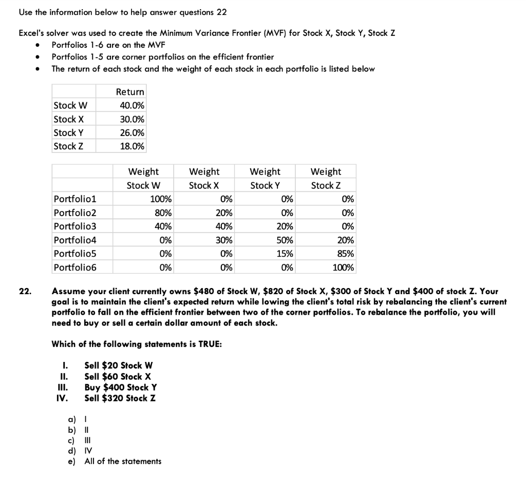  Use the information below to help answer questions 22 Excel's solver