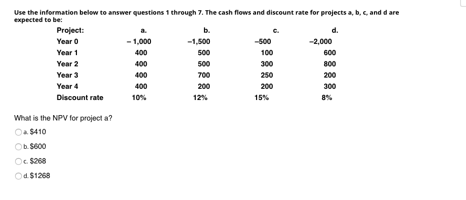  b. d. Use the information below to answer questions 1 through