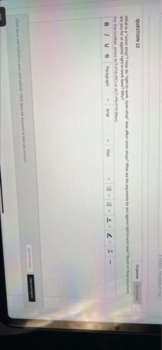  WORDS POWERED IN QUESTION 22 12 points What is a union