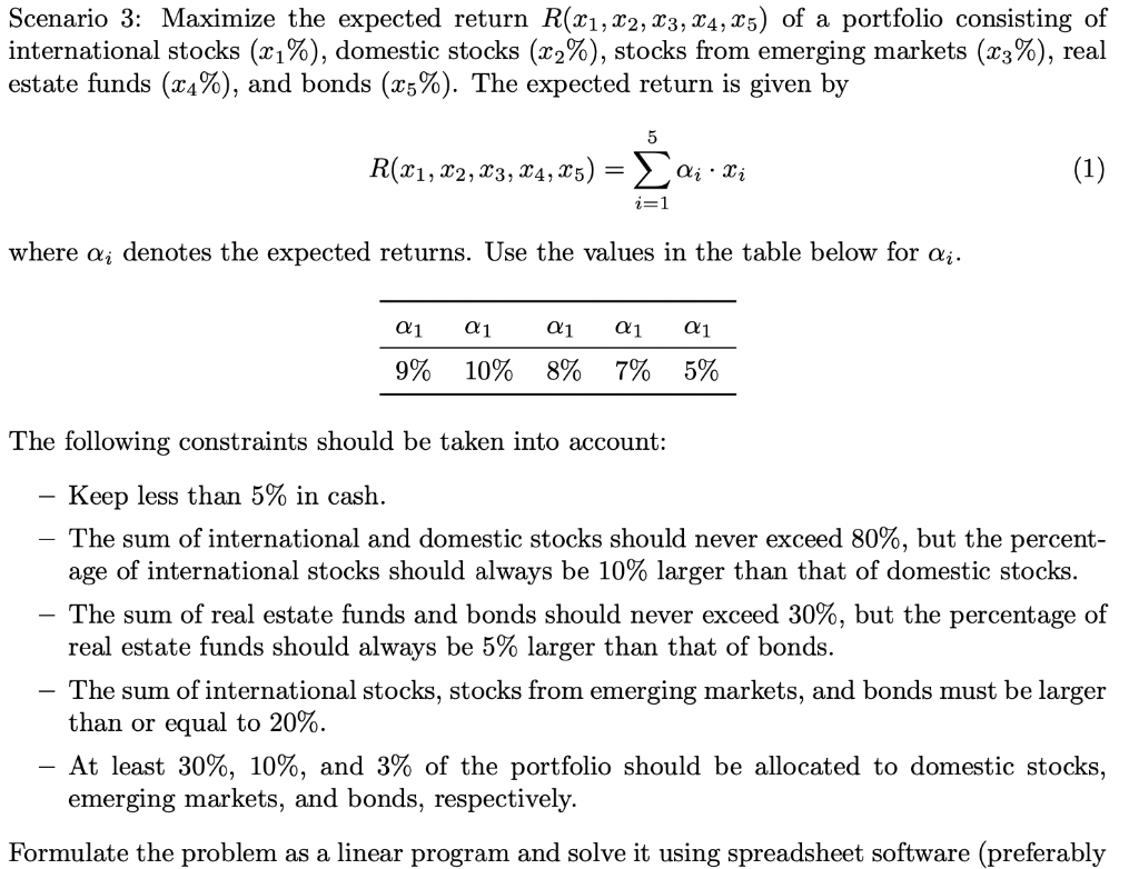 Scenario 3: Maximize the expected return R(x1, x2, x3, x4, x5) of