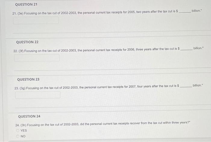 QUESTION 21 billion." 21. (3e) Focusing on the tax cut of