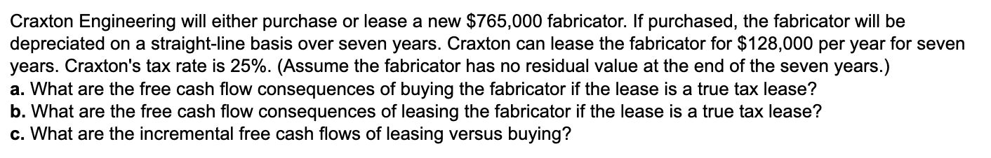  Craxton Engineering will either purchase or lease a new $765,000 fabricator.