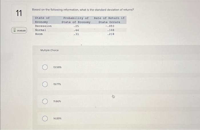  Based on the following information, what is the standard deviation of