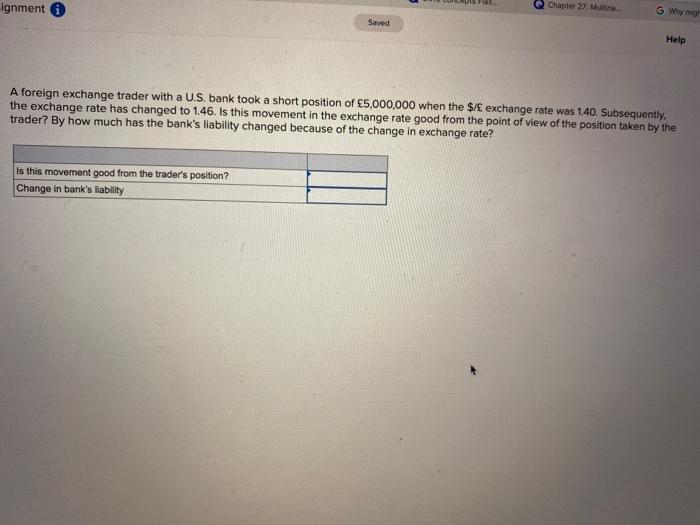  ignment Chapter 27 Ma GWhy mg Saved Help A foreign exchange