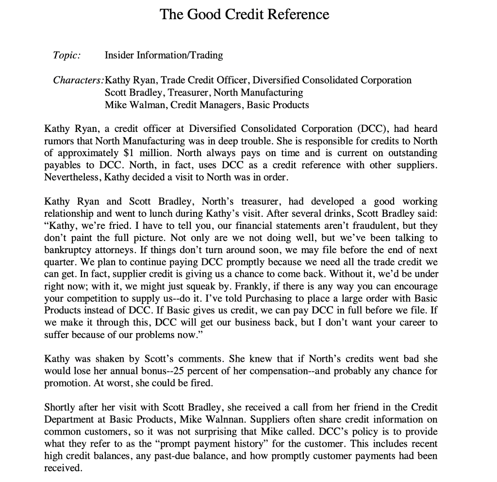  PLEASE HELP ME WITH THIS Topic: Insider Information/Trading Characters:Kathy Ryan, Trade