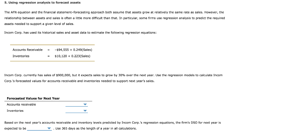  . Using regression analysis to forecast assets The AFN equation and