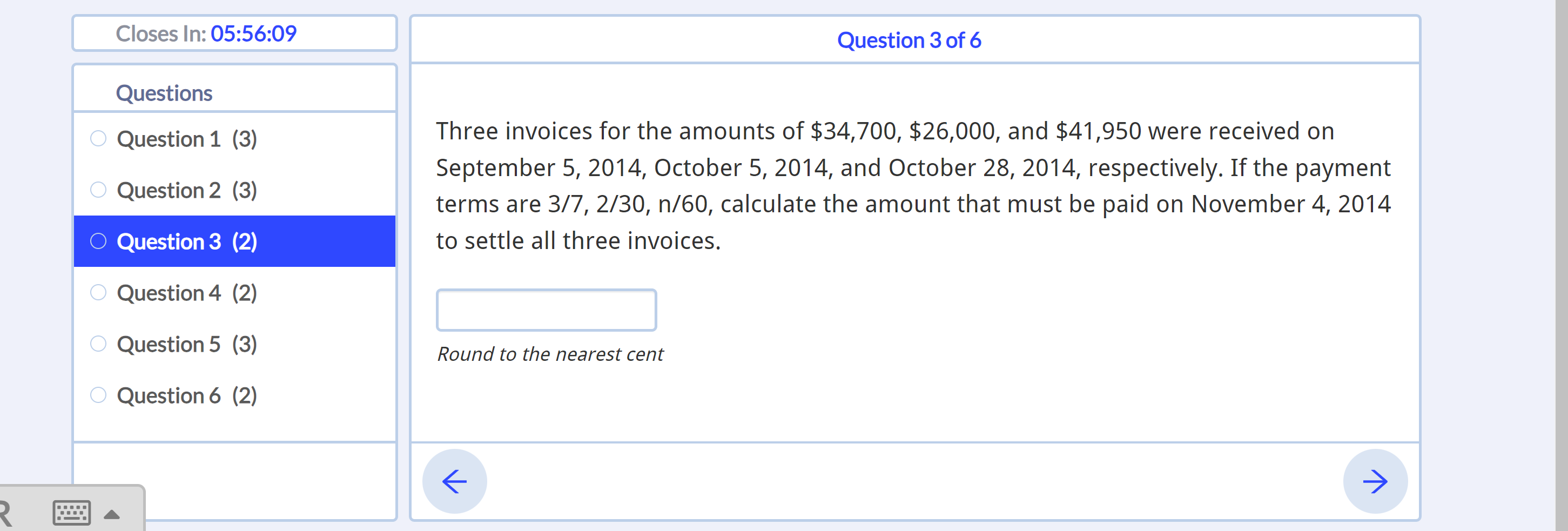 5,000 \\) that had payment terms of \\( 2 / 15 \\mathrm{n}