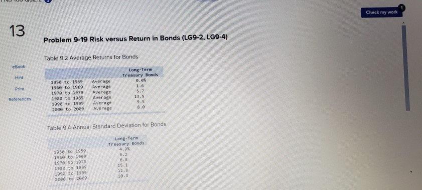  Check my work 13 Problem 9-19 Risk versus Return in Bonds