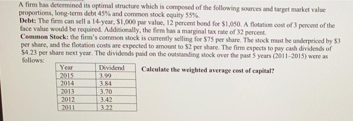  A firm has determined its optimal structure which is composed of