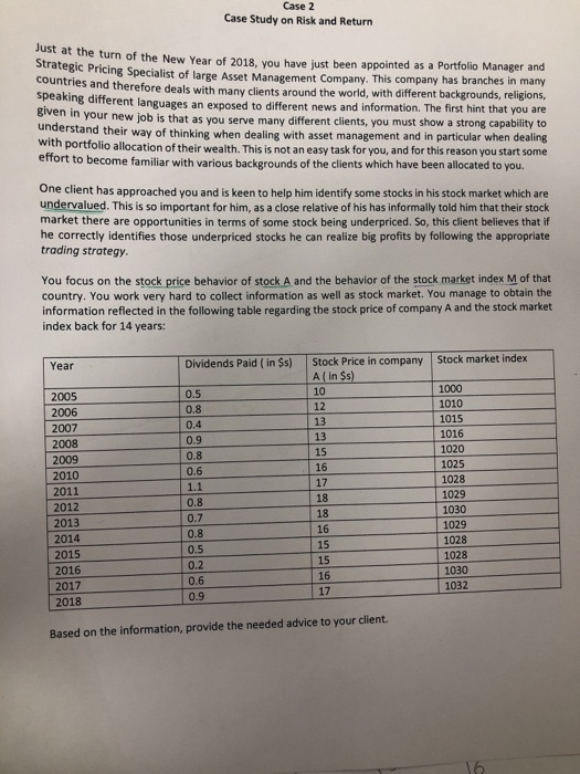  Case 2 Case Study on Risk and Return Just at the