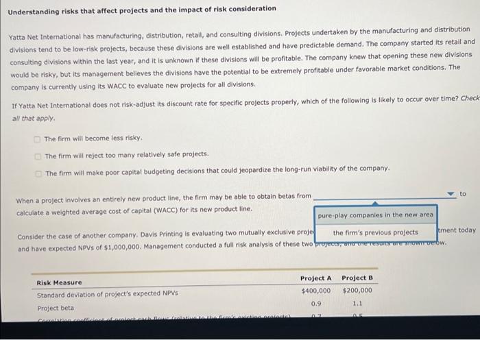  Understanding risks that affect projects and the impact of risk consideration