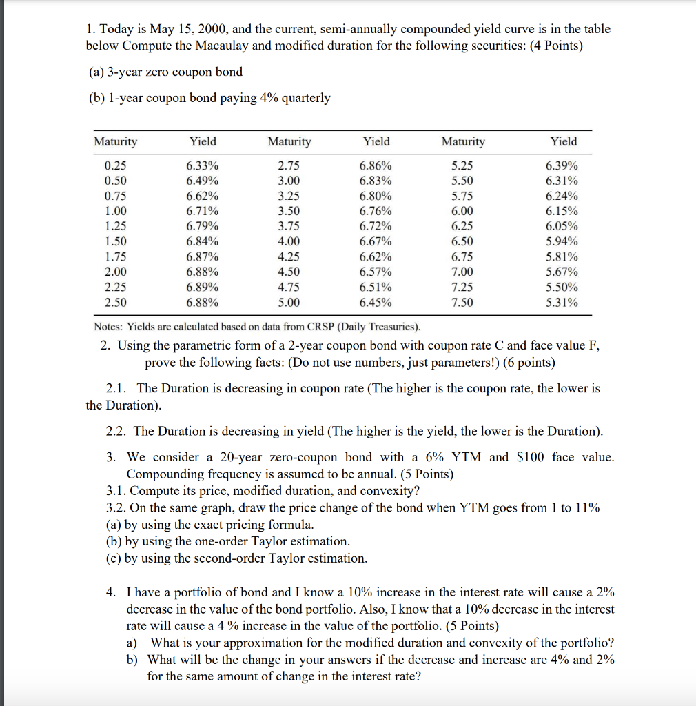 1. Today is May 15, 2000, and the current, semi-annually compounded
