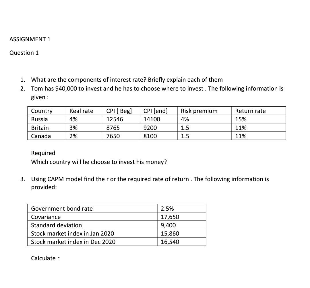  please answer this question as soon as possible. ASSIGNMENT 1 Question