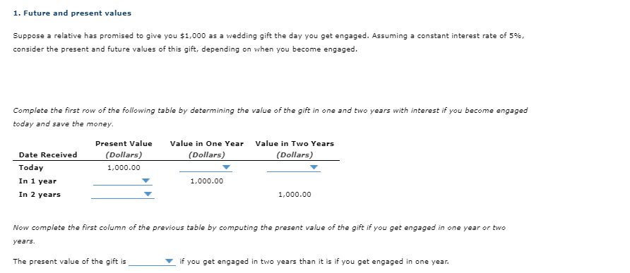  1. Future and present values Suppose a relative has promised to