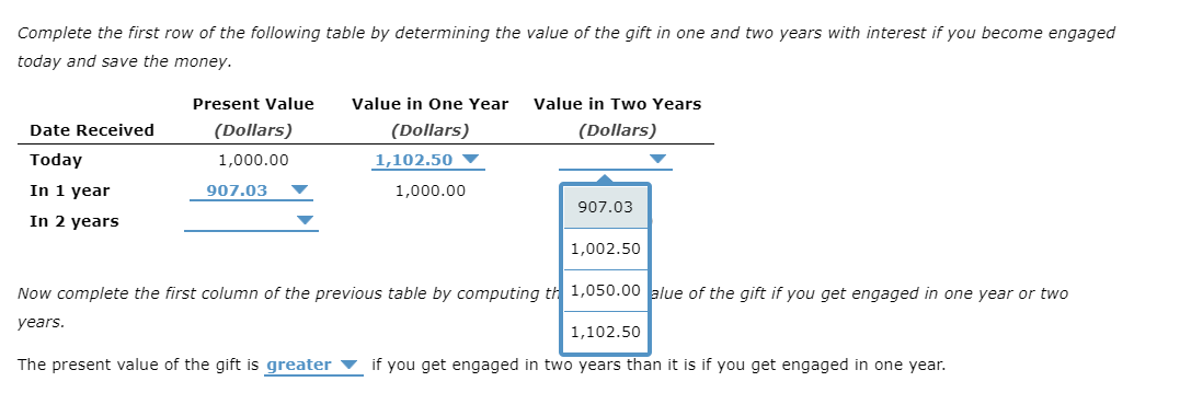 Assuming a constant interest rate of 5%, consider the present and future