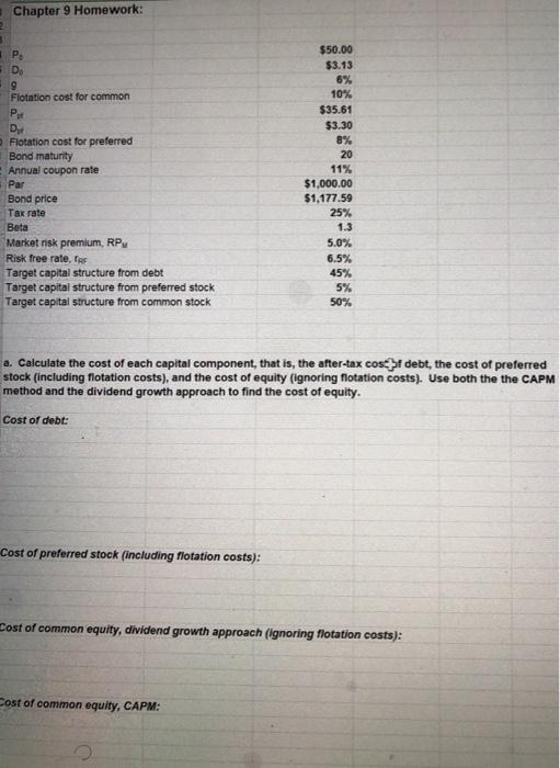  Chapter 9 Homework: 1 P. D 9 Flotation cost for common