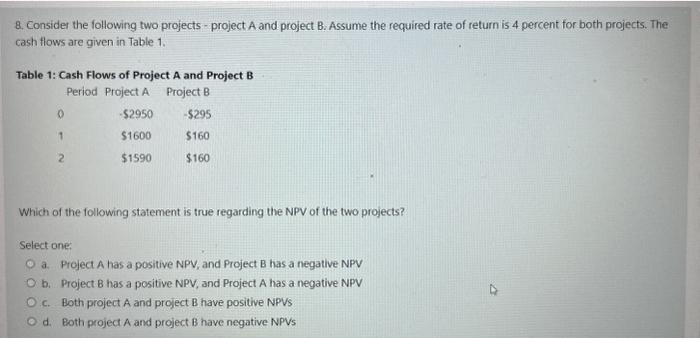  8. Consider the following two projects - project A and project