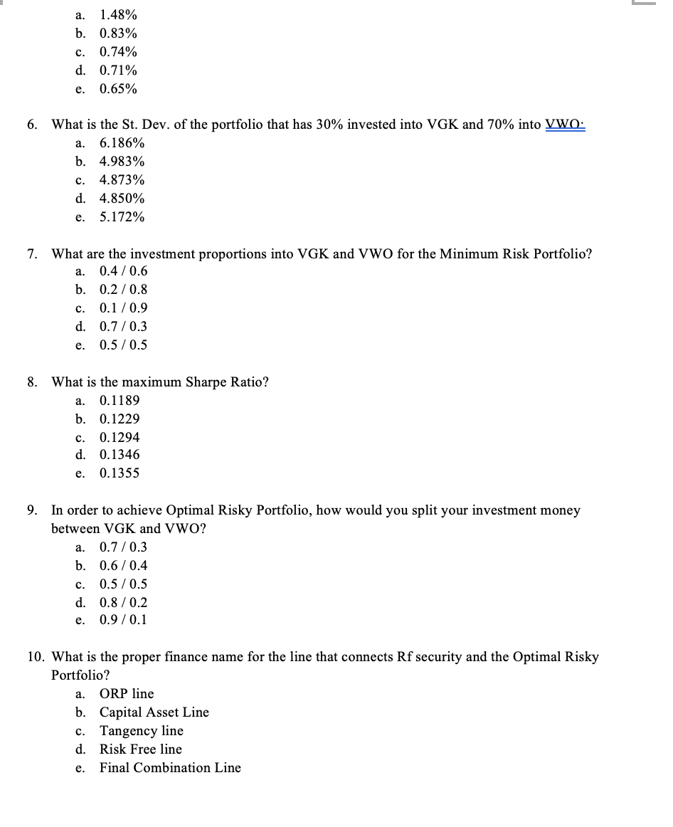 a model for the analysis of 2-securities portfolio. 1. Create 'drop down'