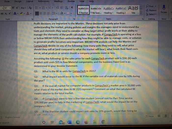  Review Find Replace Dictate Editing Voice Draw Design Layout References Mailings