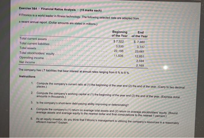 FiTtronics is a world leader in fitness technology. The following selected data