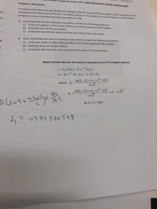  Pare s in separate sheets. Also, Problem 1 (40 points) A