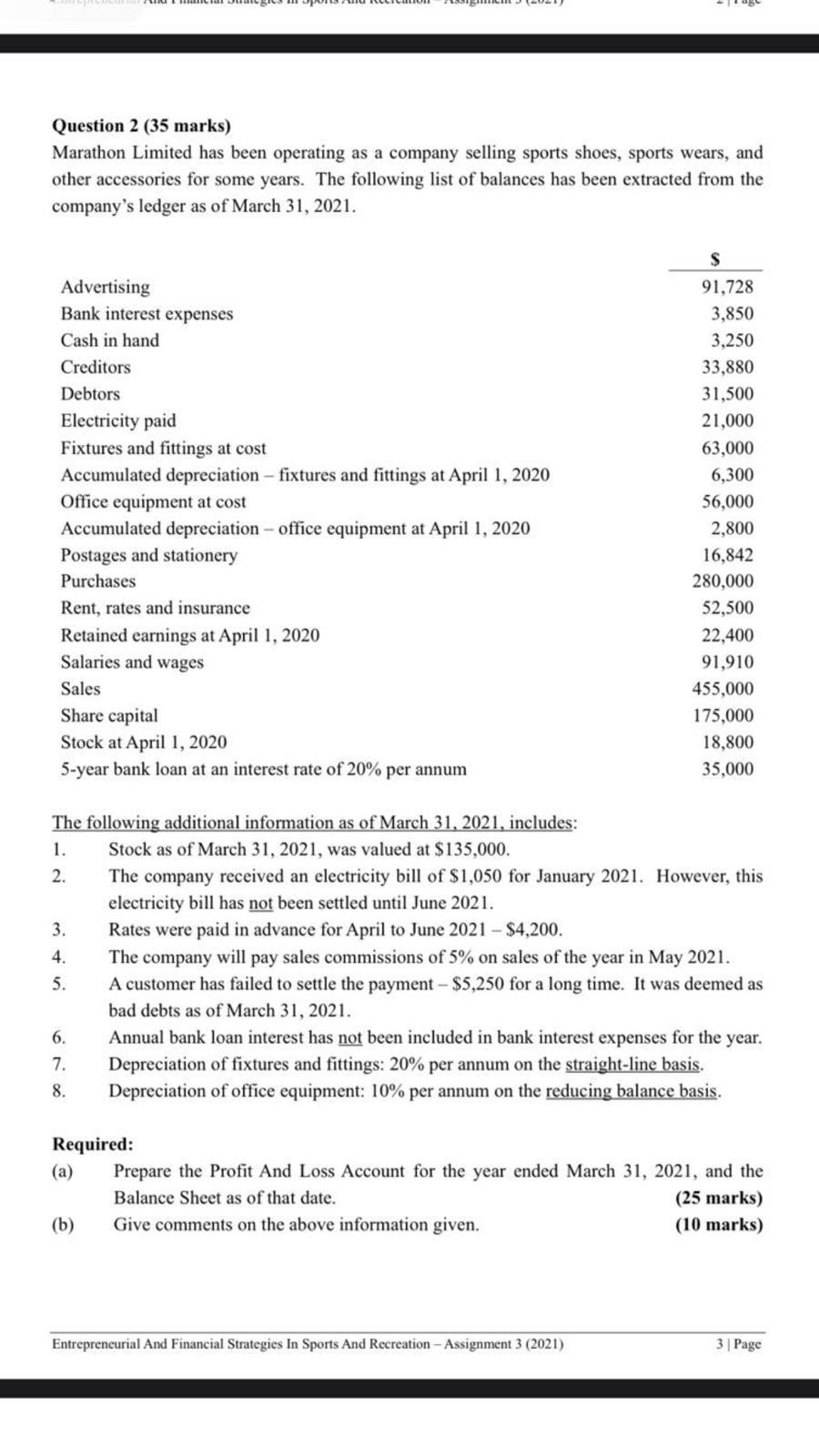  Question 2 (35 marks) Marathon Limited has been operating as a