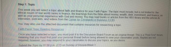  I need a topic with a link Step 1: Topic This