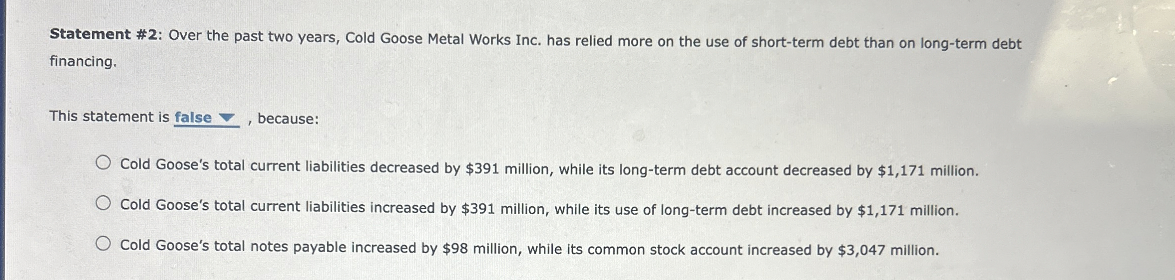 Statement #2: Over the past two years, Cold Goose Metal Works