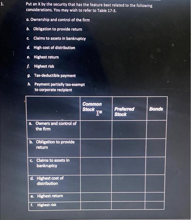  Put an X by the security that has the feature best
