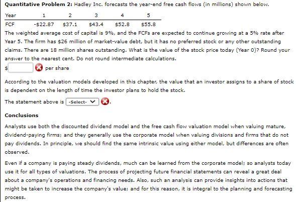  1 3 4 5 Quantitative Problem 2: Hadley Inc. forecasts the