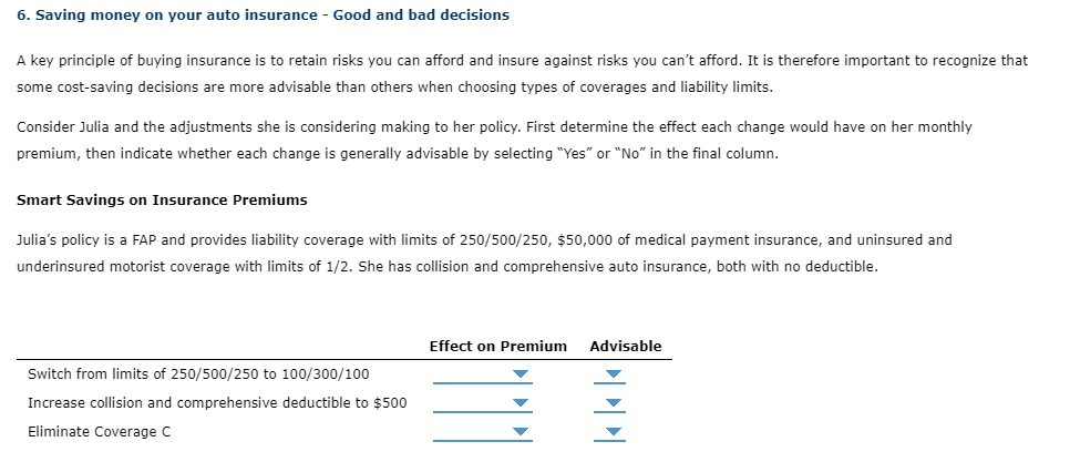 EFFECT ON PREMIUM: INCREASE OR DECREASE ADVISABLE: YES OR NO 6. Saving