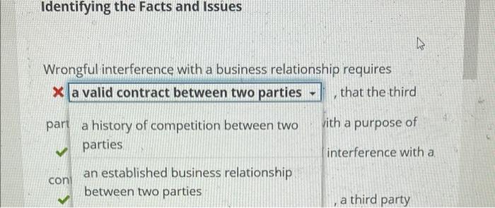  Identifying the Facts and Issues Wrongful interference with a business relationship