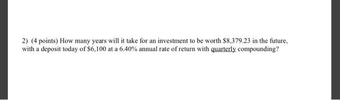 Instructions: Show all of your work for maximum credit using the formulas.
