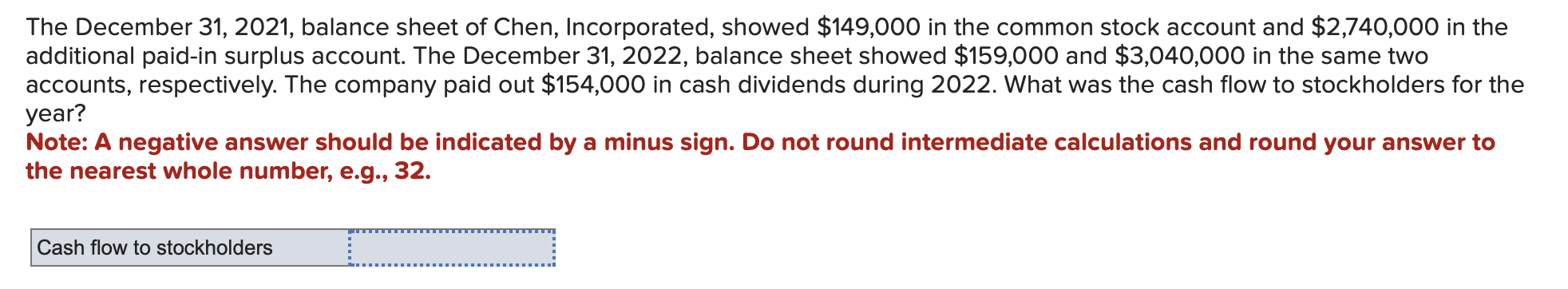  The December 31,2021, balance sheet of Chen, Incorporated, showed $149,000 in