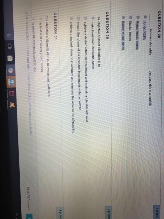  QUESTION 29 QUESTION 30 QUESTION 31 Save All Answers