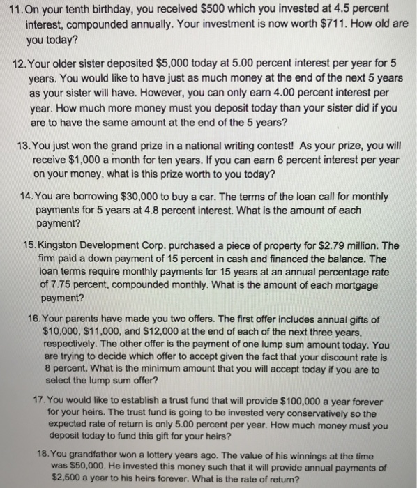  Please answer ALL questions & show ALL work. 11.On your tenth