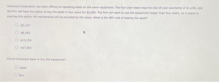 is considering the purchase of new manufacturing equipment that will cost $30,000