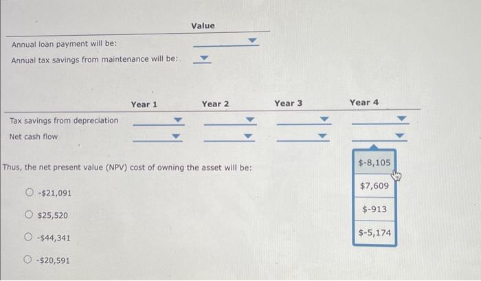 on the oreceding informiation, complete the following tables: Thus, the net present