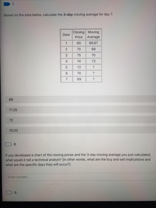  Based on the data below, calculate the 3-day moving average for