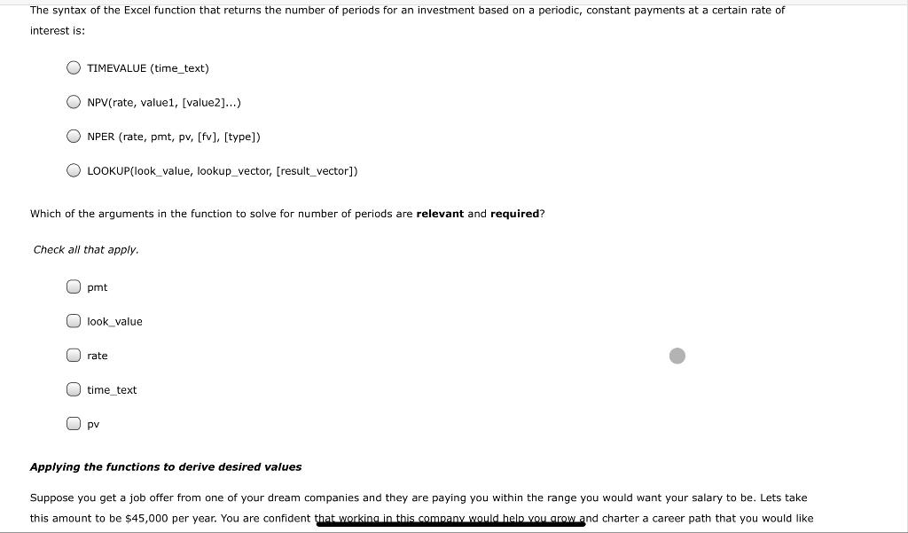 The syntax of the Excel function that returns the number of