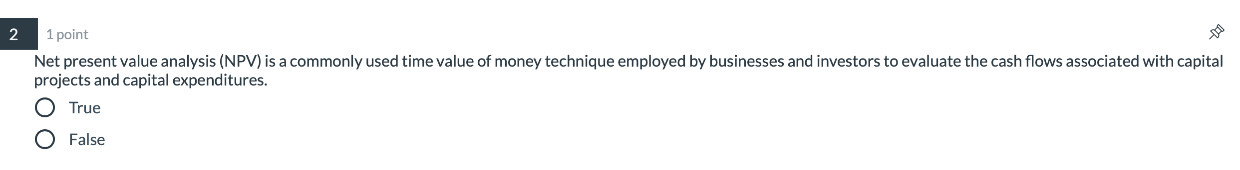  2 to 1 point Net present value analysis (NPV) is a