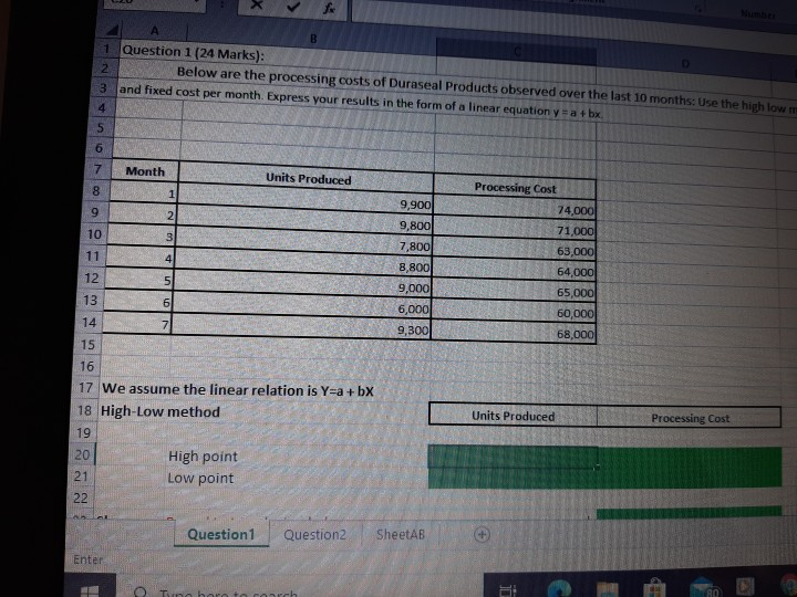  formula of variable cost per unit using high low method B