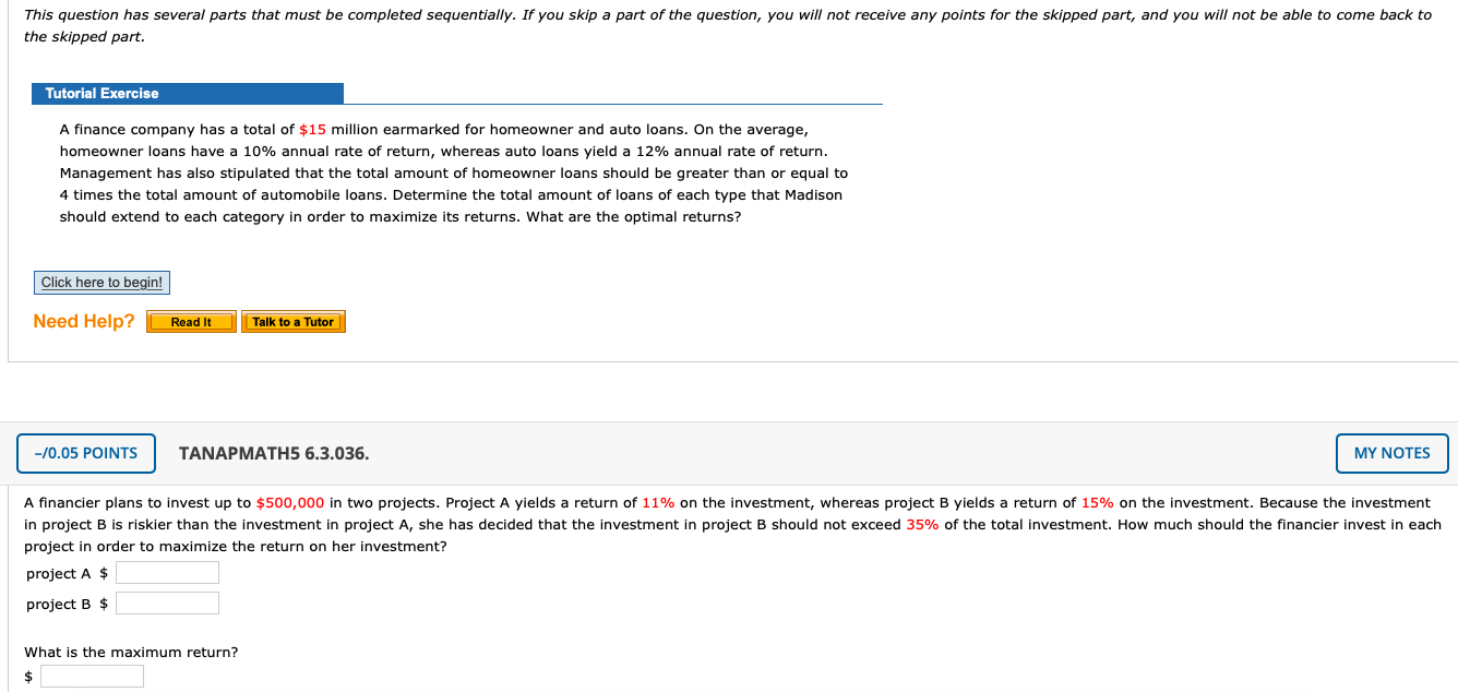  This question has several parts that must be completed sequentially. If