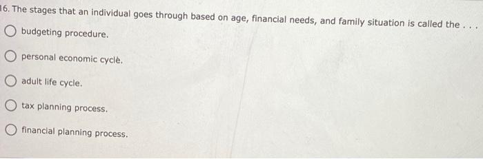  36. The stages that an individual goes through based on age,