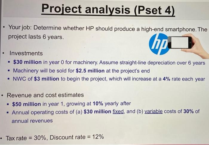  Project analysis (Pset 4) Your job: Determine whether HP should produce