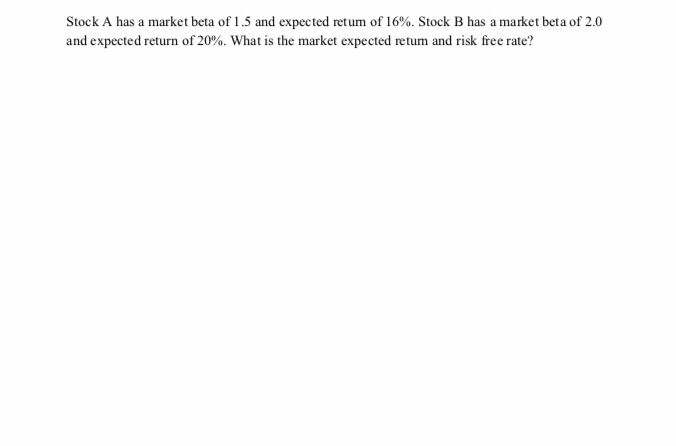 please provide formula and show work. Stock A has a market beta