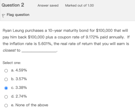  Question 2 Answer saved Marked out of 1.00 Flag question Ryan